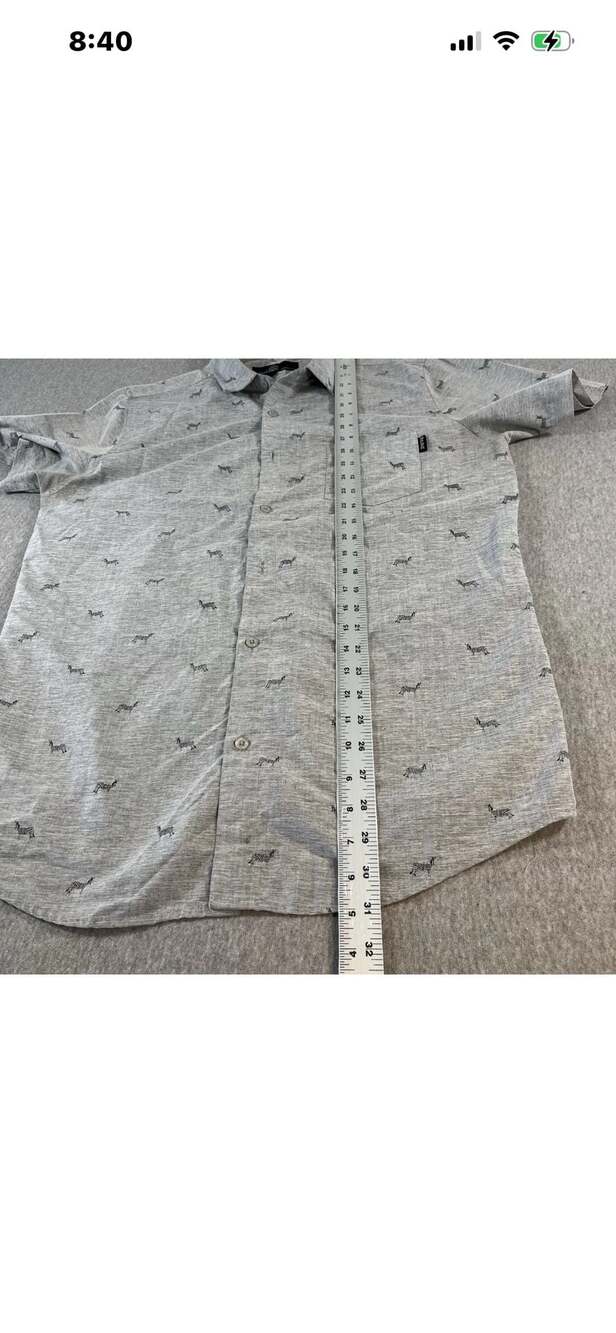 Molokai Surf Co. Gray Short Sleeve Button-Down Shirt, Zebra Print Men’s L - Picture 3 of 7